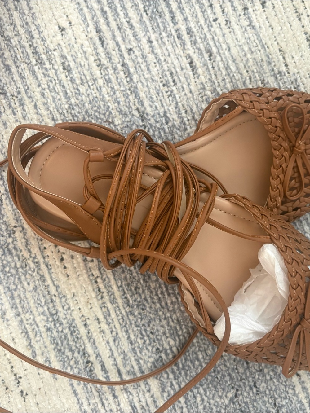 Source Unknown Woven Lace-Up Sandals - Tan Brown